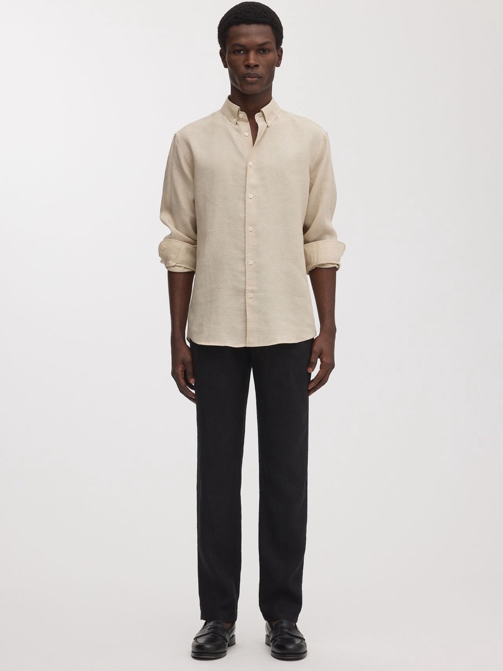 Asket The Linen Shirt Beige Size S Long 100% Linen Lightweight